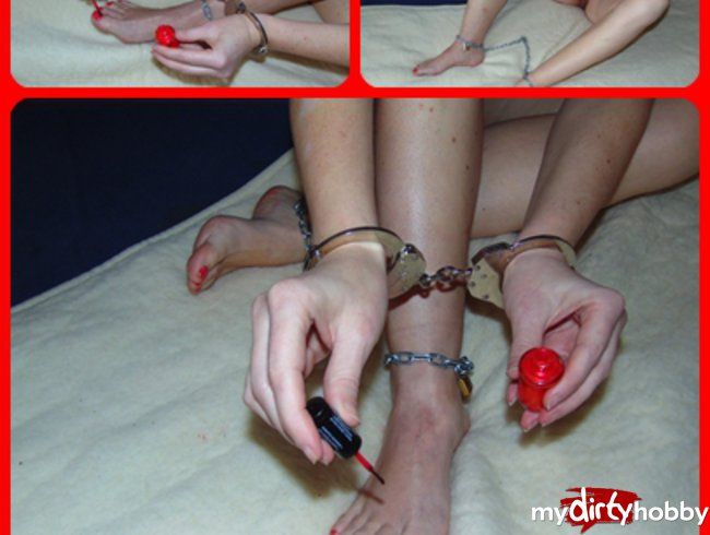 Nail painting in handcuffs