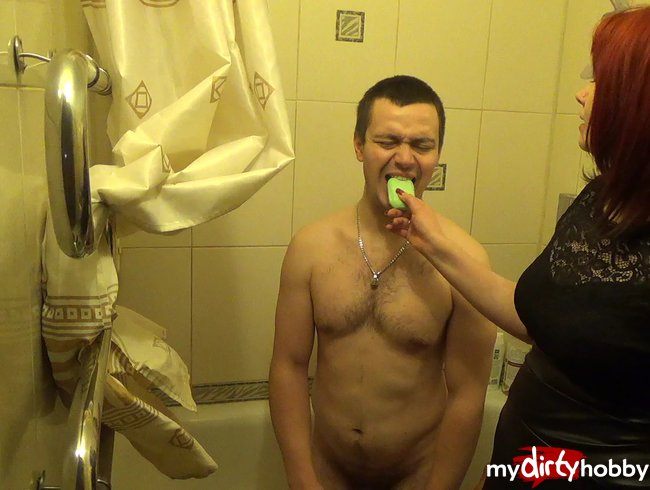 Punishmant mouth soaping for taking cocks in mouth
