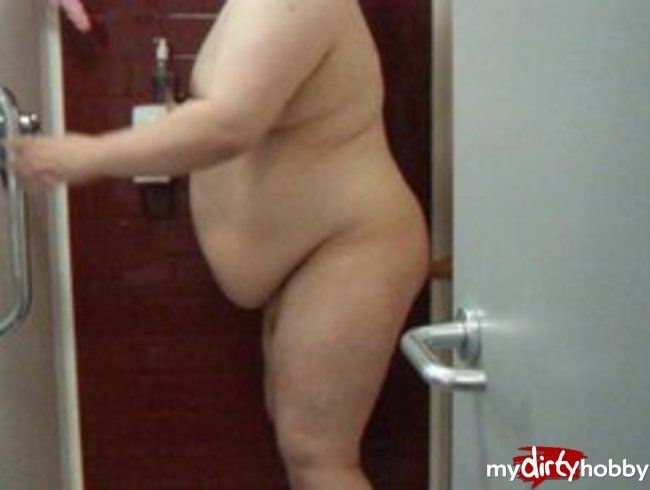 Horny Fat Chub Fucks Himself in Shower with his Big Dildo